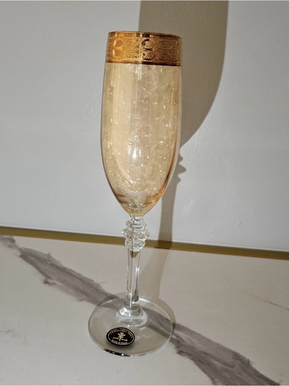 Cristalleria Fumo Italy 24K Gold Trim Vintage Goblet Set 3 Piece Glass Elegant - Picture 3 of 5